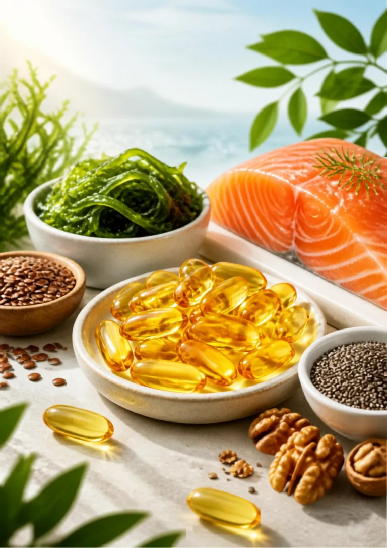 Omega-3 fatty acids from fish oil, salmon, algae, and seeds