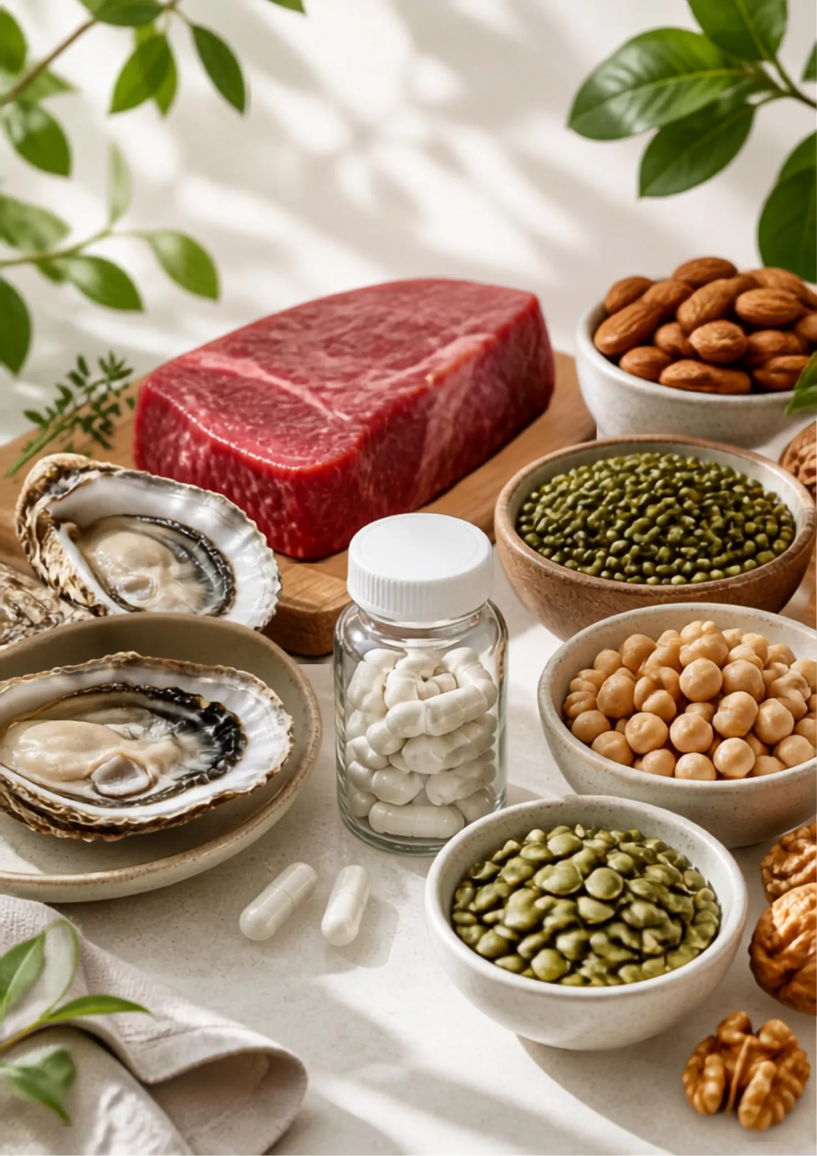 Zinc-rich foods and zinc supplement capsules
